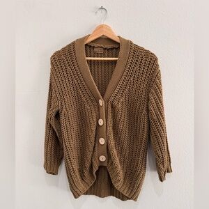 Babaa Chunky Knit Oak Moss Olive Brown Button-Front Women's Cardigan No18 Cotton